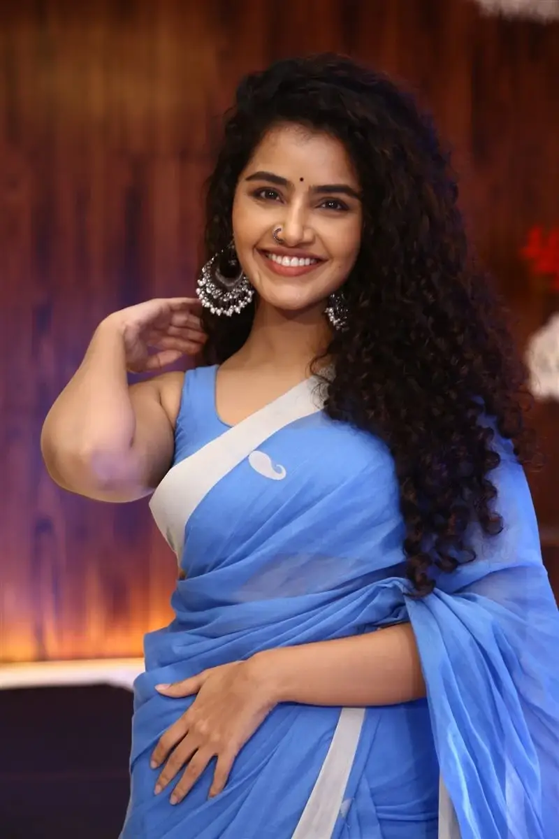Indian Actress Anupama Parameswaran in Blue Saree